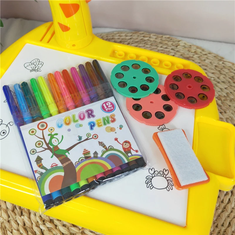 Led Cartoon Giraffe Design Drawing Board Electronic Learning Painting Board Projector Early Educational Drawing Toys For Kids