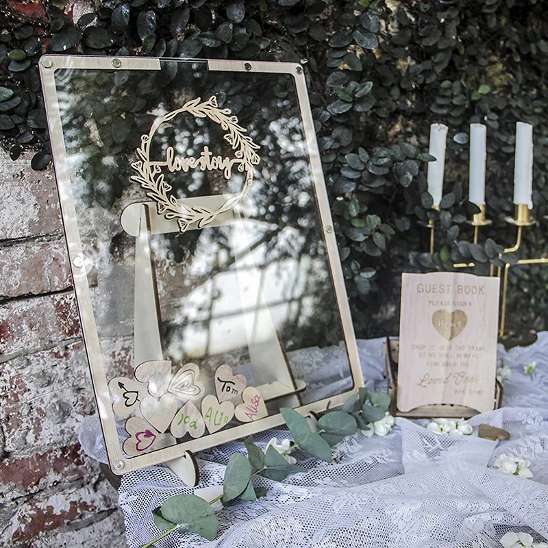 Wedding Party Decoration Guests Unique Elegant Wooden Precious Memories Personalized Wedding Guest Book For Sale