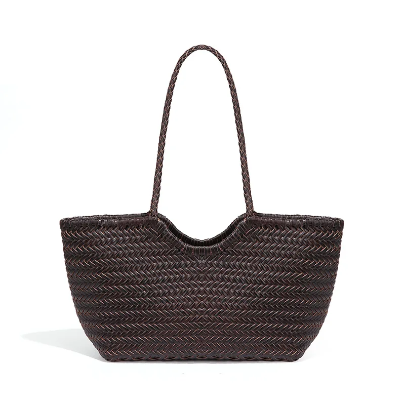 Real cow Leather Weave Tote Bag Large Capacity handbag cowhide woven lady bags genuine leather braided handbags for women