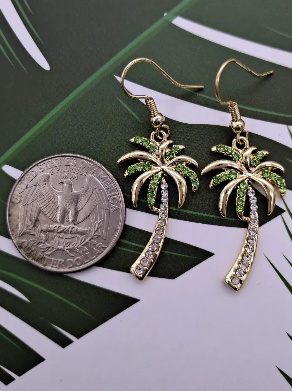 Crystal Beach Palm Tree Dangle Earrings Tropical Jewelry for Women
