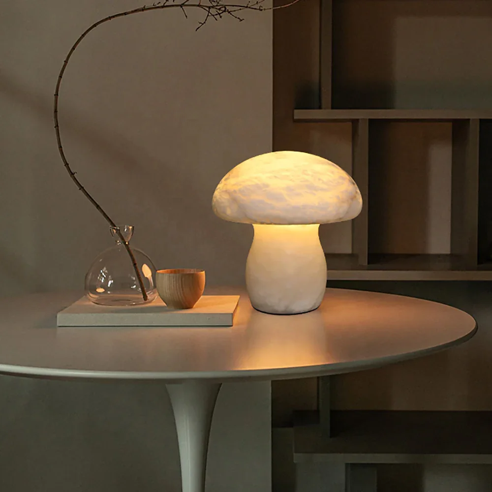 Custom Modern Hotel Villa Bedroom Living Room Restaurant Natural Alabaster Base Mushroom Alabaster Marble Stone Desk Table Lamp