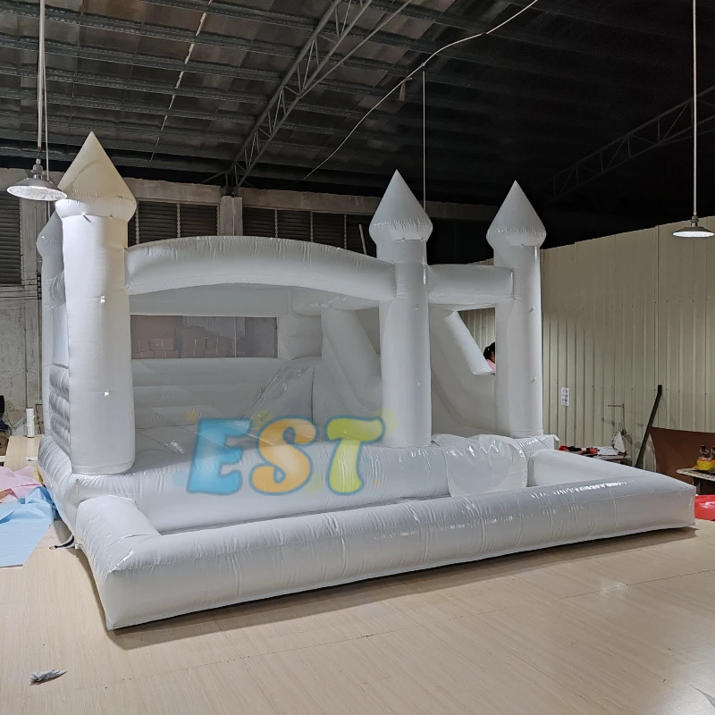 Hot Sale White Bouncy Castle Inflatable Bounce House Outdoor PVC Wedding Bounce House with Ball Pit For Adults Kids Party Rent