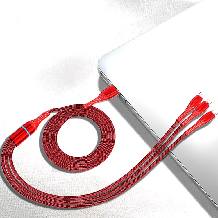 
Universal All In One Durable woven cloth one drag three Multi USB Data Charger Cable 3in1 data usb cable with lighting 