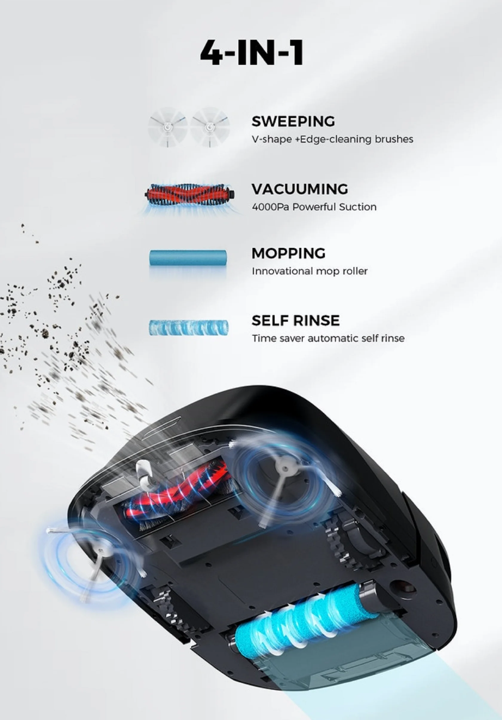 TECBOT M1 Hot sale  0.4L water tank mopping floor auto robotic wet and dry robot vacuum cleaner mop self-rinsing mop robot