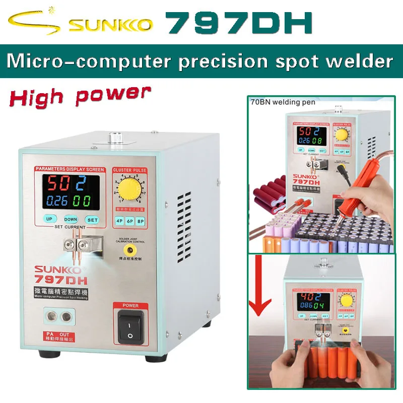 SUNKKO 797DH Precision Pulse tab Spot Welder 3.8KW spotter Power Battery Spot Welding Machine For 18650 Battery Packs Weld
