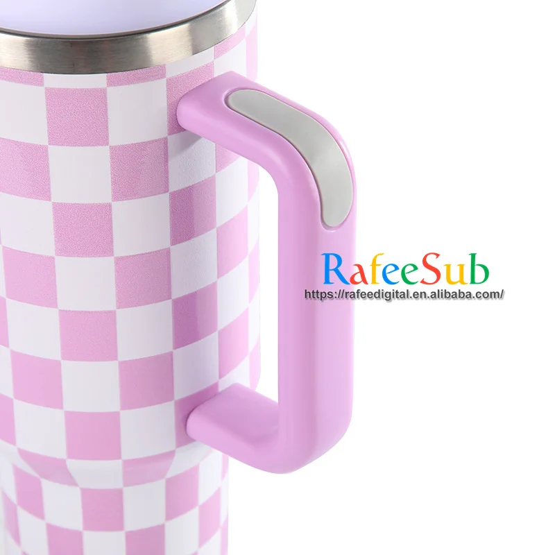 Custom Print Checker Board Plaid Pattern 40oz 40 oz Double Wall Insulated Stainless Steel Tumbler Cup with Handle h2.0 and Straw