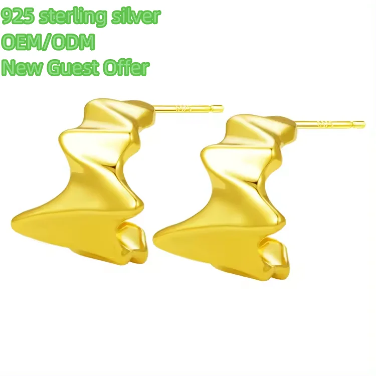 Trendy Ladies 18K Gold Plated Irregular Pattern Earrings Cheap Fashion Stud Earrings Silver Jewelry