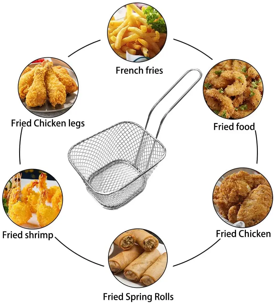 Amazon Hot selling Mini Chip Fries Basket French Fries Holder Food strainer Presentation Mesh Basket for Chips, Fries, Shrimps,