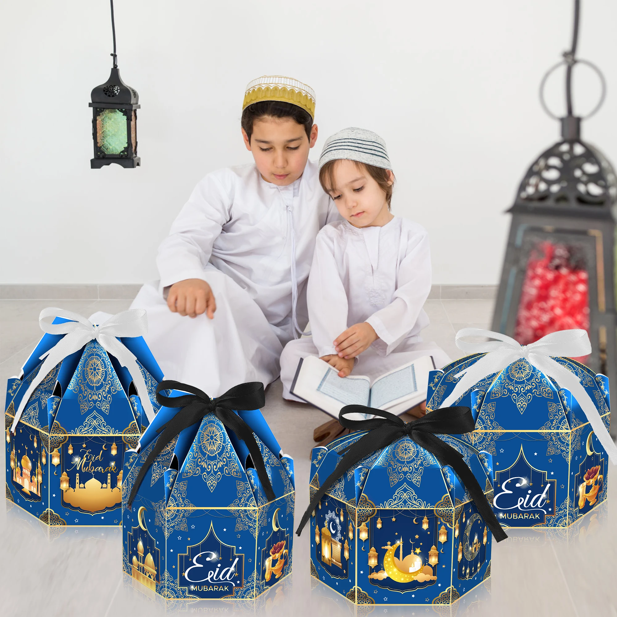 Huancai Eid Mubarak коробки для сладостей и капкейков с лентами детские бумажные подарочные Рамадана товары Исламской вечеринки