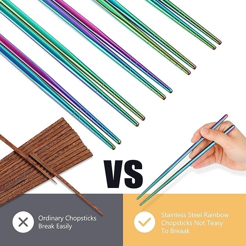 Non-Slip Chinese Stainless Steel Reusable Metal Chopstick for Sushi Food Sticks Tableware Kitchen