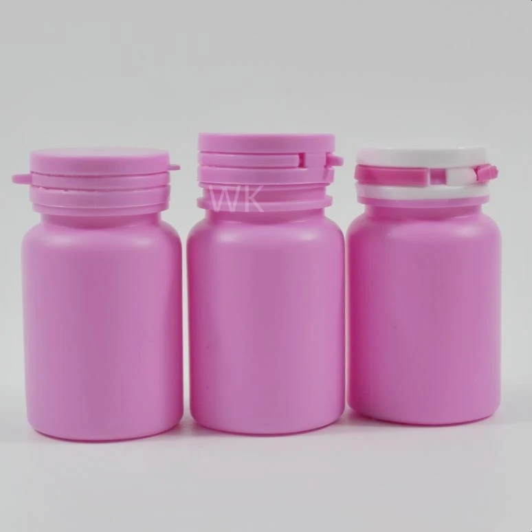 wholesale Empty 50g 80g 120g White Pink PE Plastic Gum Bottle with Pull ring lid for candy  Chewing gum
