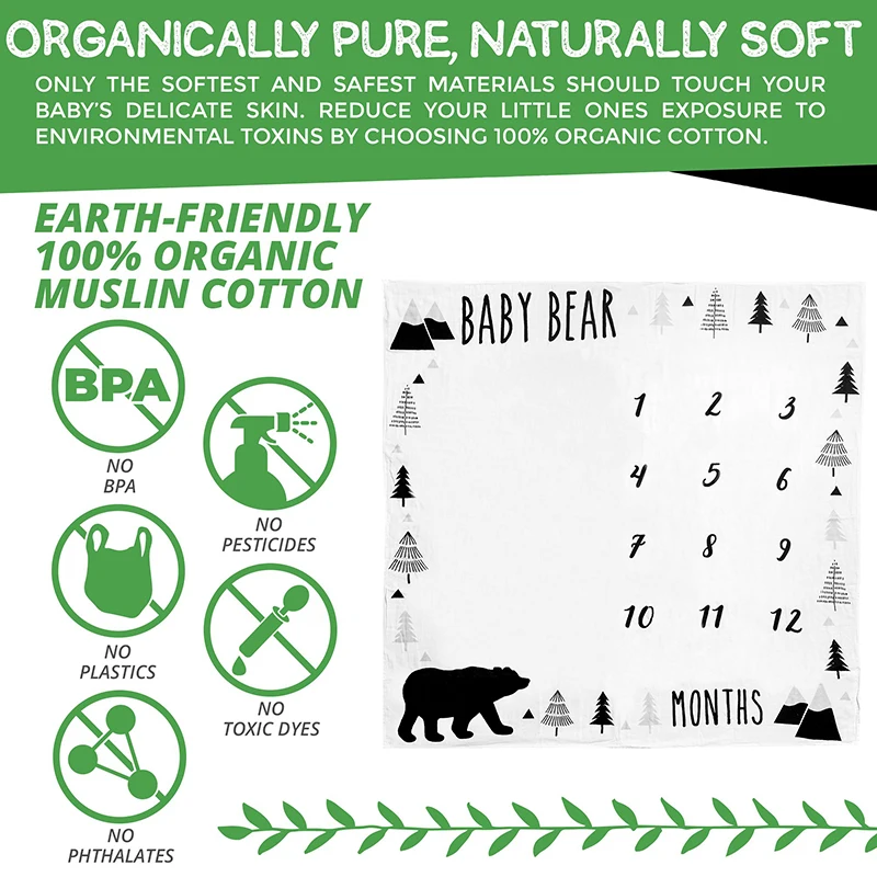 baby milestone blanket organic bamboo viscose swaddle 100% bamboo infant swaddle wrap Printed baby monthly milestone blanket
