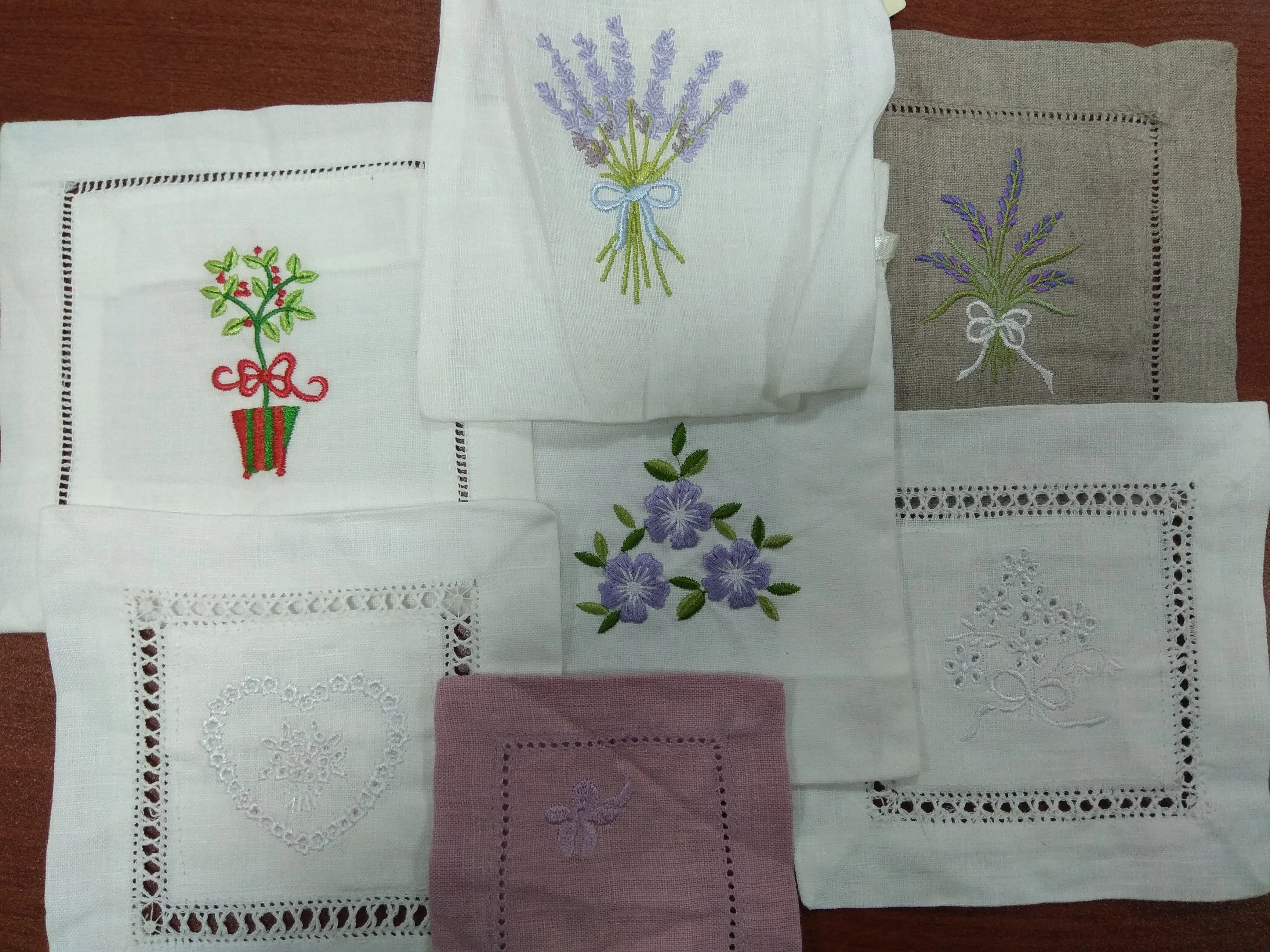 100% pure linen hand hemstitch custom embroidery lavender sachet bag/pillow