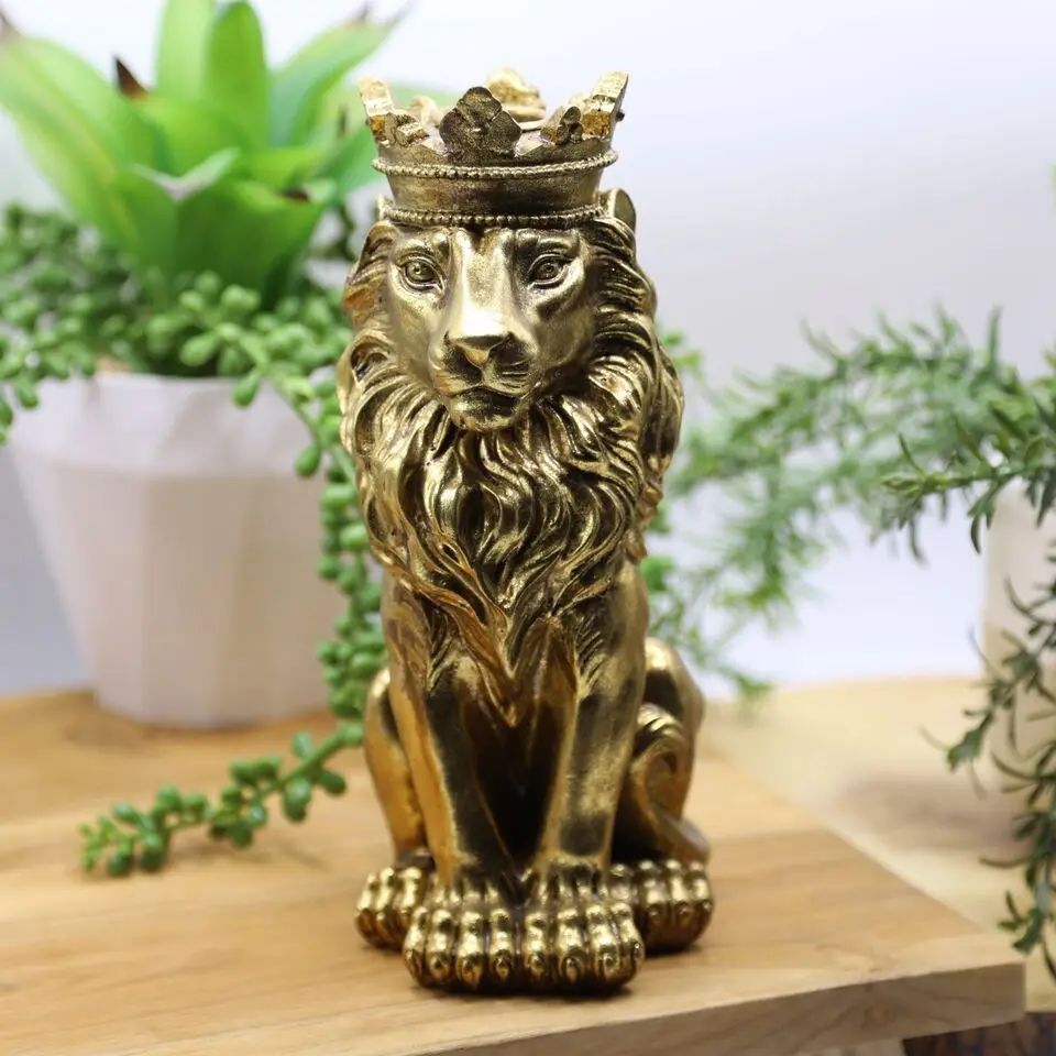 Factory customization Resin Animal Statue Candlestick Holder Realistic Gold Lion Decor Ornament Candle Holder