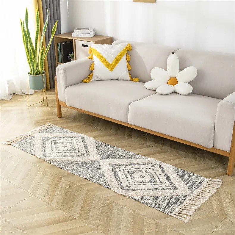 Cotton And Linen Woven Mat With Tassel High Quality Floor Mat Home Decorative Living Room Carpet