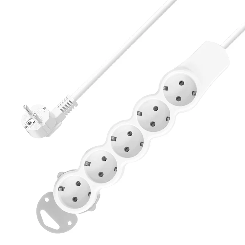 European Extension  German Socket 5-gang  suspensibility Power Strip with Long Cord German Schuko Socket