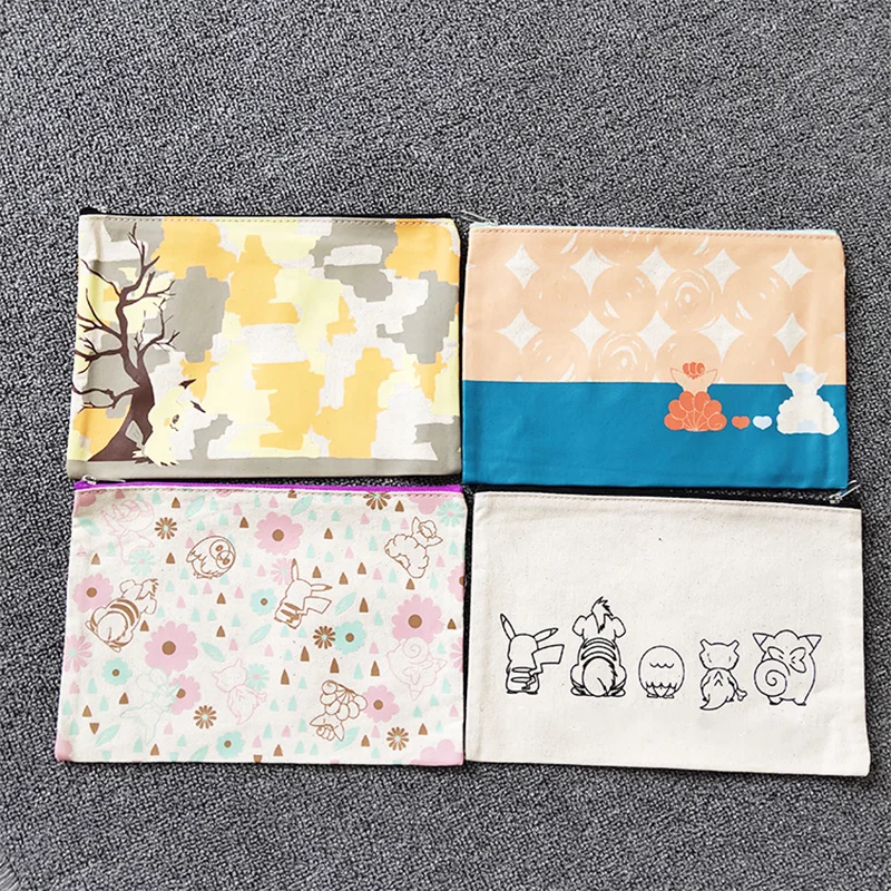 Wholesale Color Cotton Canvas Zipper Pouch With Logo Print Pencil Case