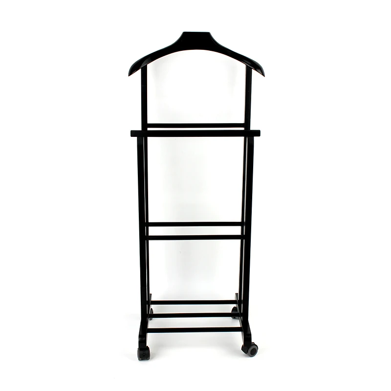 Wholesale wooden standing clothes coat rack for hotel room suit valet stand