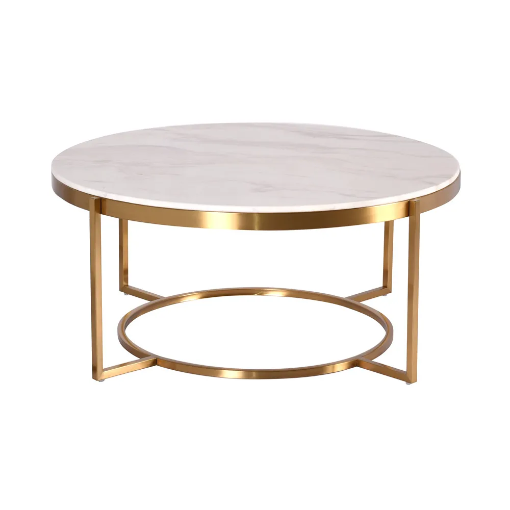 Modern Chic marble Round Coffee Table for Living Room Golden Brass side