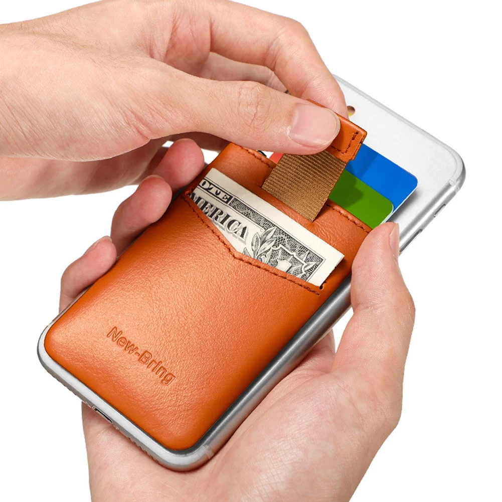 Custom Logo Minimalist Slim Genuine Leather card holder for mobile phone 3M sticker Sticker Card Holder