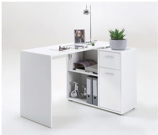 Executive Wooden Office Desk White High Gloss Computer Study Table Home Corner laptop Table