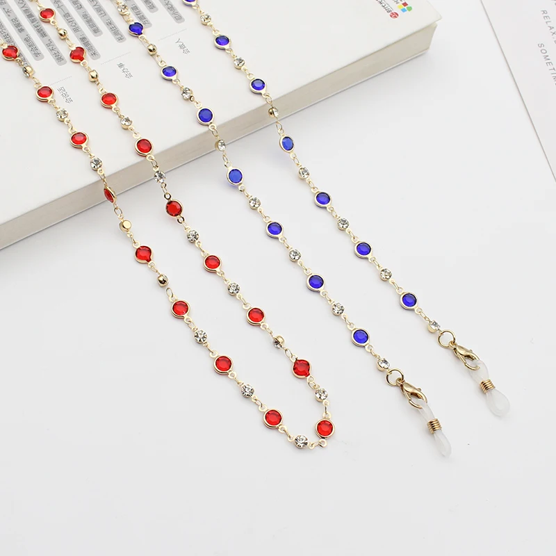 Cross Border Coloful Rhinestones Glasses Chain Matel Face Masking Chian Headphone Chain Anti-lost glasses rope