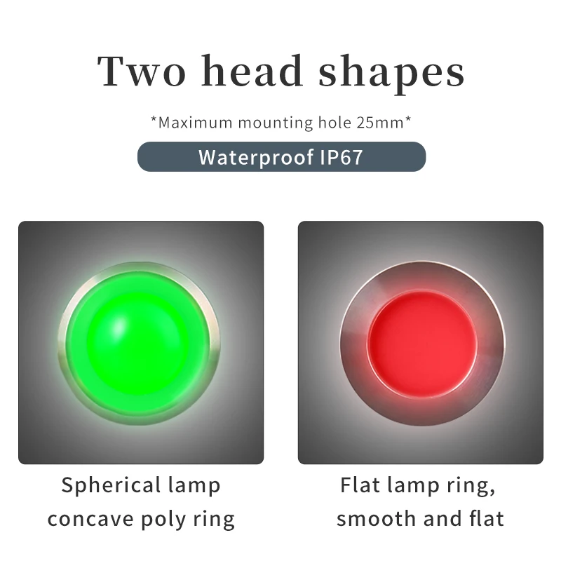 IP67 Pin terminal 8mm dia LED indicator lights Domed head stainless steel signal lamp