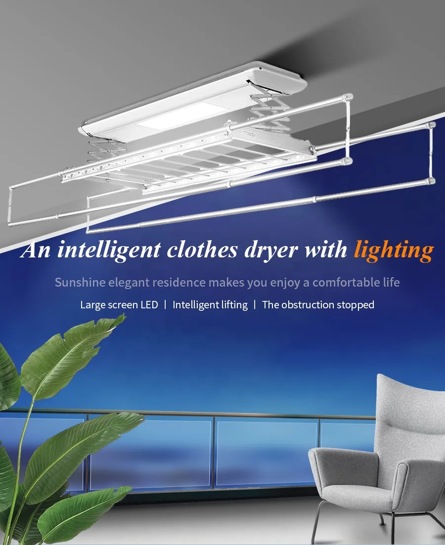 Automatic Lifting Aluminum Smart Clothes Drying Rack Indoor Balcony Use Ceiling Hung Electrical Style Cleaning Bathroom Outdoor
