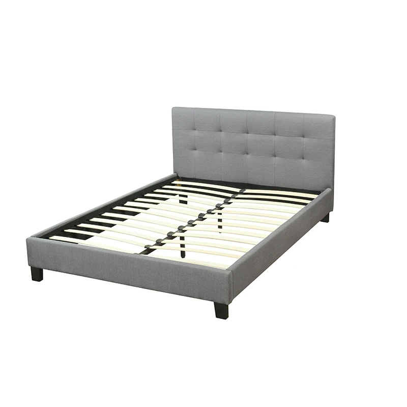 Contemporary Gray Fabric Queen Bed Frame With Durable Build Tufted Headboard For Modern Bedrooms Comfort And Sophistication