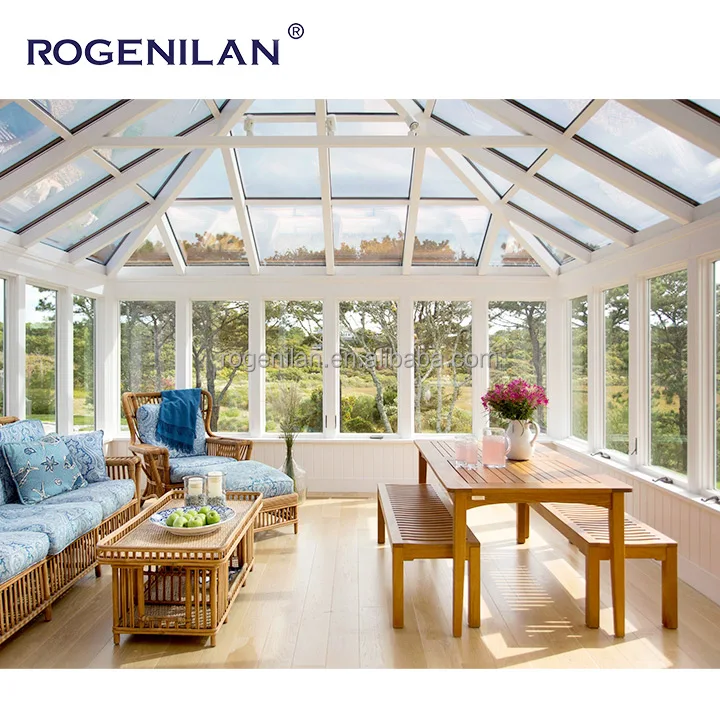 ROGENILAN Customized Design Retractable Glass Sunroom Sliding Skylight Roof Windows for Sun Room