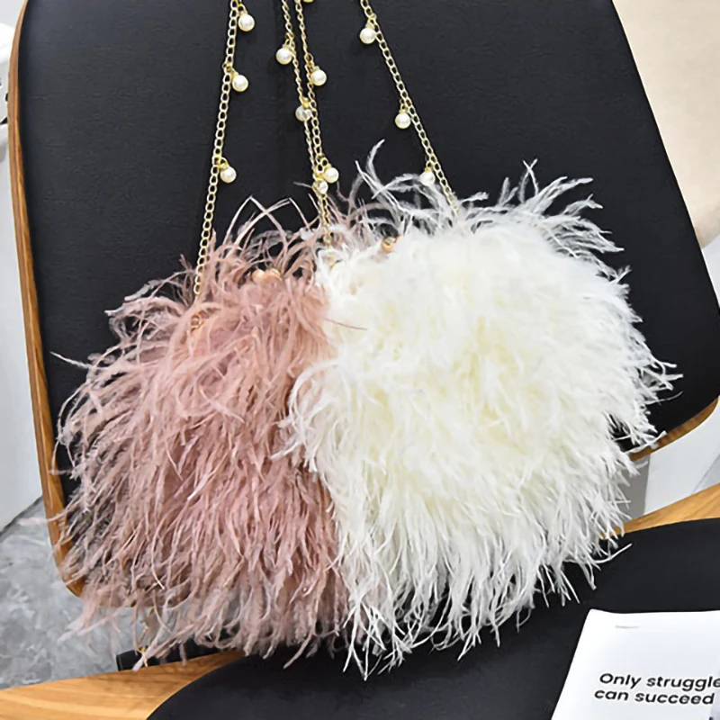 Fashion Party Fairy Hair Shoulder Bag Fluffy Ostrich Feather Fur Handbags for Women