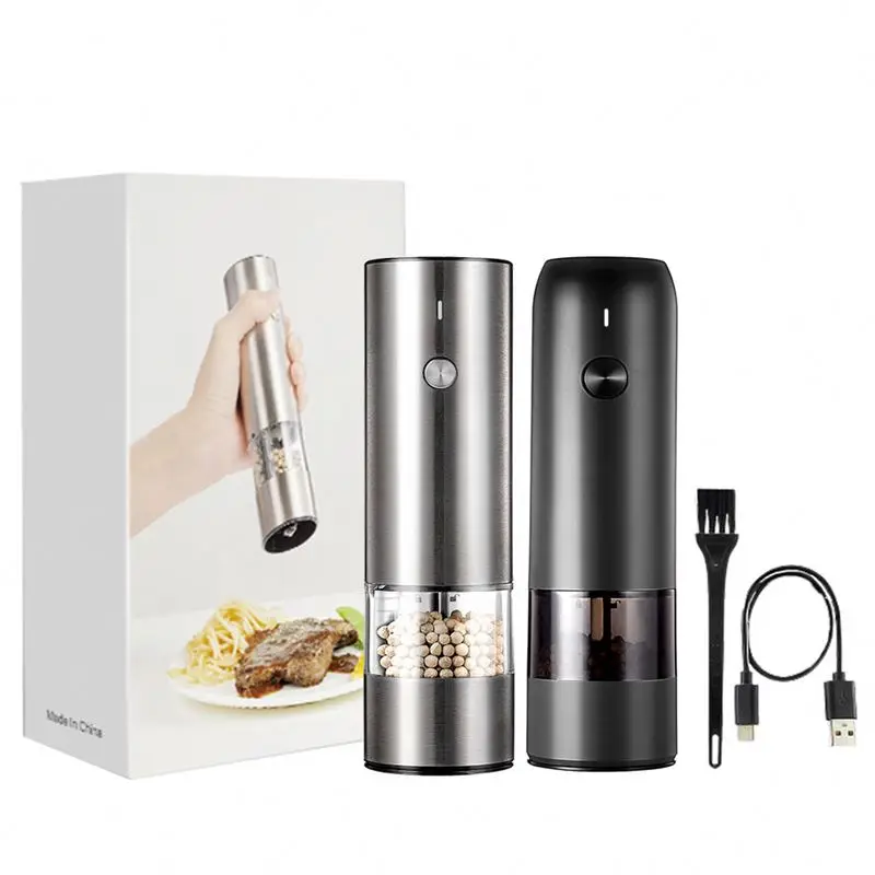 Low Price Ceramic Rechargeable Electric, Type-C Usb Charged Black Set Salt And Pepper Bottle Grinders Mill