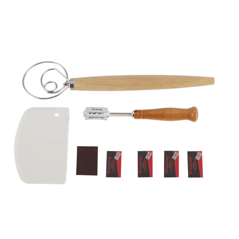bread baking tools set stainless steel dough whisk,scraper, bread slashing tool with 4 sharp blades