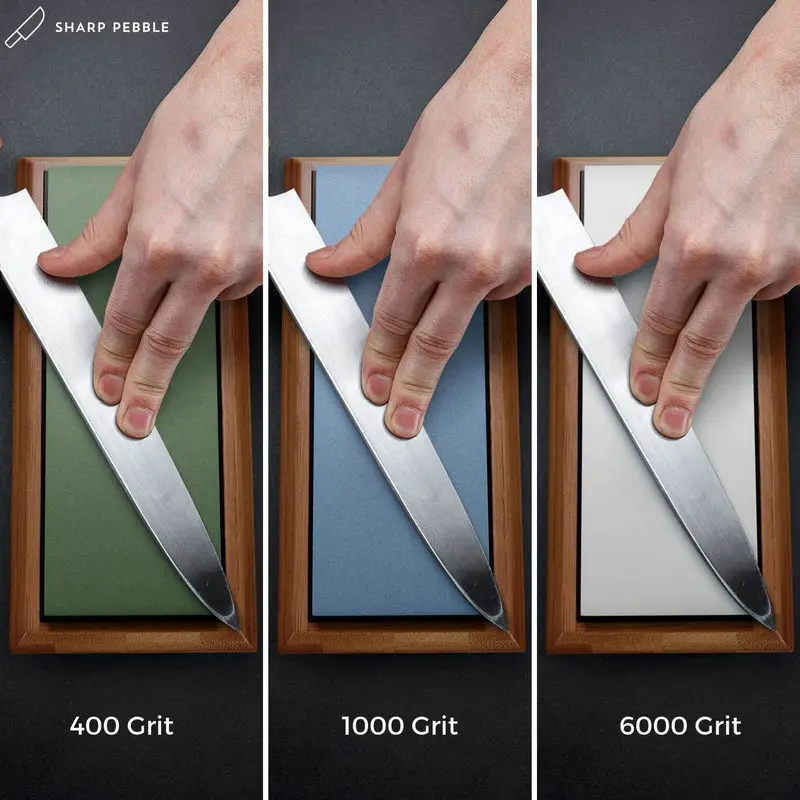 Knife Sharpening Stone Kit - 400/1000/6000 Grit Whetstone Sharpener set with Non-slip Rubber Base