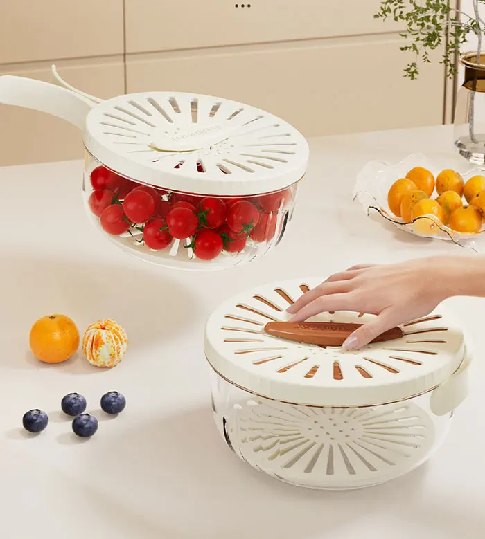Plastic Drain Basket with Lid Handle Fresh Fruit and Vegetable Storage Containers for Washing and Drain Colanders