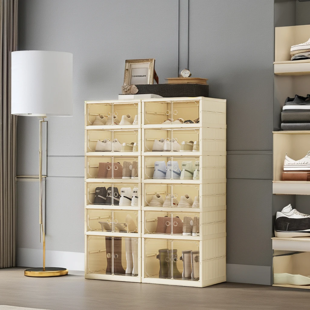 Wannuo Luxury shoe cabinet Foldable shoes box Stackable magnetic folding plastic transparent shoe box