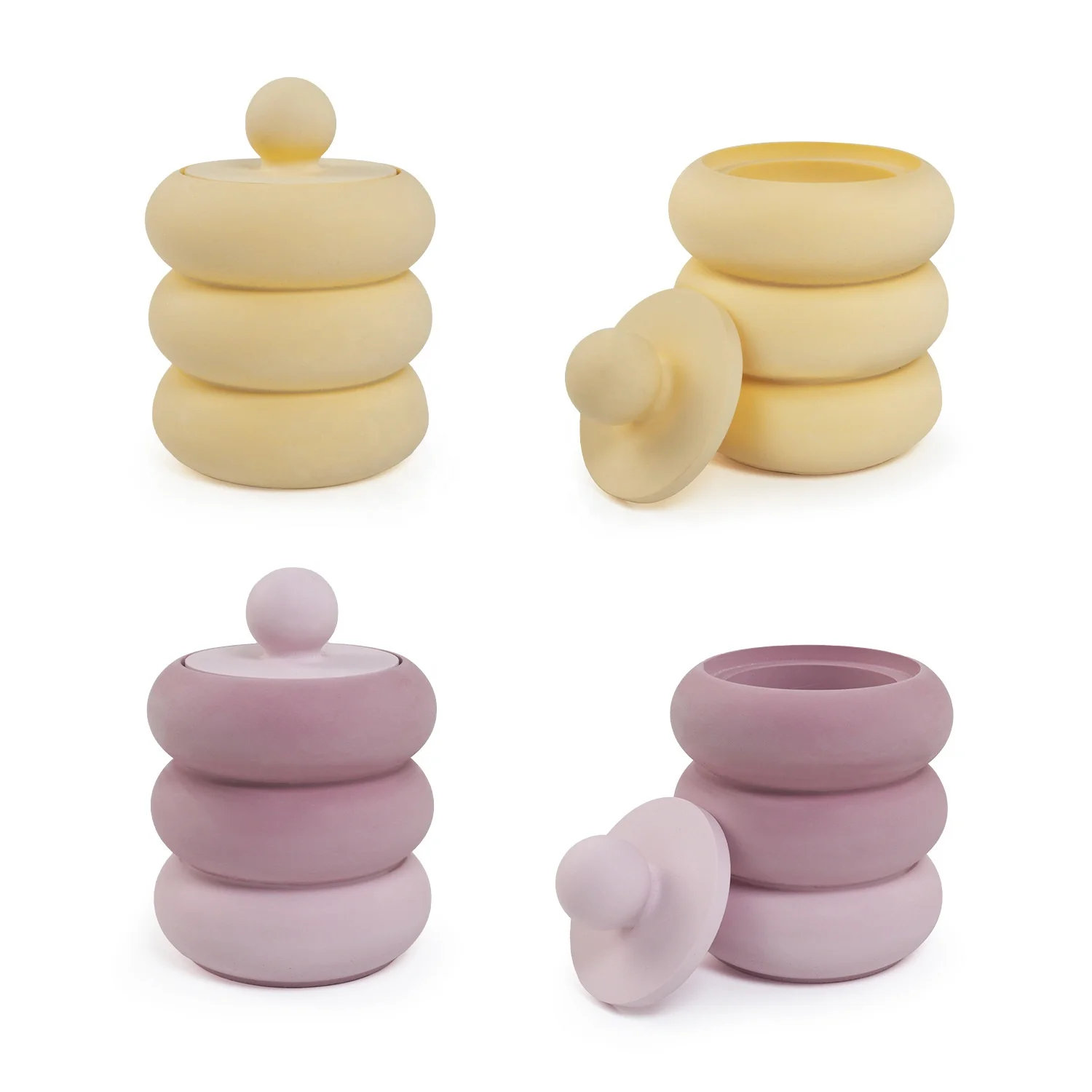 CARATTE Donut Round Concrete Resin Candle Holder Silicone Mold with Lid Cement Jesmonite Mould