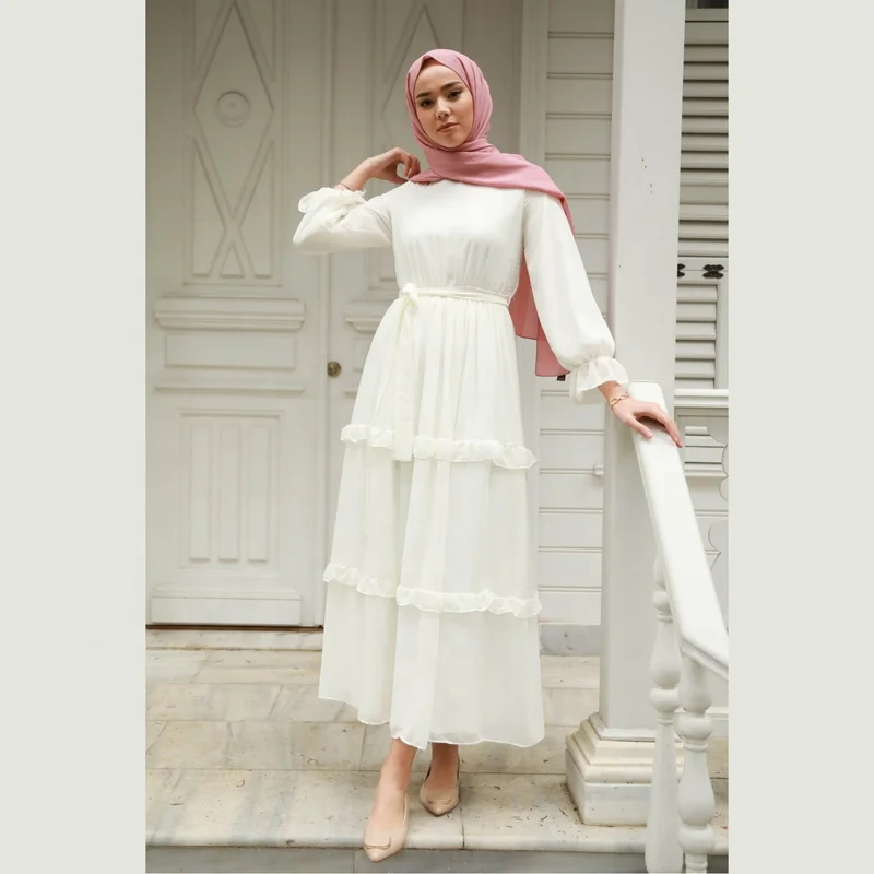 MOTIVE FORCE New Arrival Fashion Arabian Women Dress Islamic Elegant Ladies Slim Ruffle Turkish Muslim Dresses