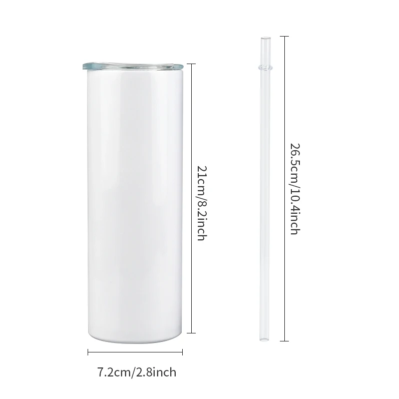 USA Warehouse 20 oz Sublimation Blank straight Coffee Mugs Bulk Insulated White Skinny Tumbler with Lids and Straws