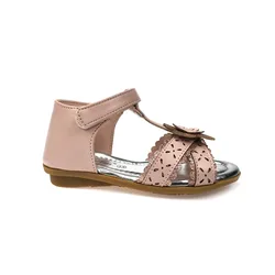 New Fashion children footwear laser engraving hollowed-out metal flower summer flat girl sandals