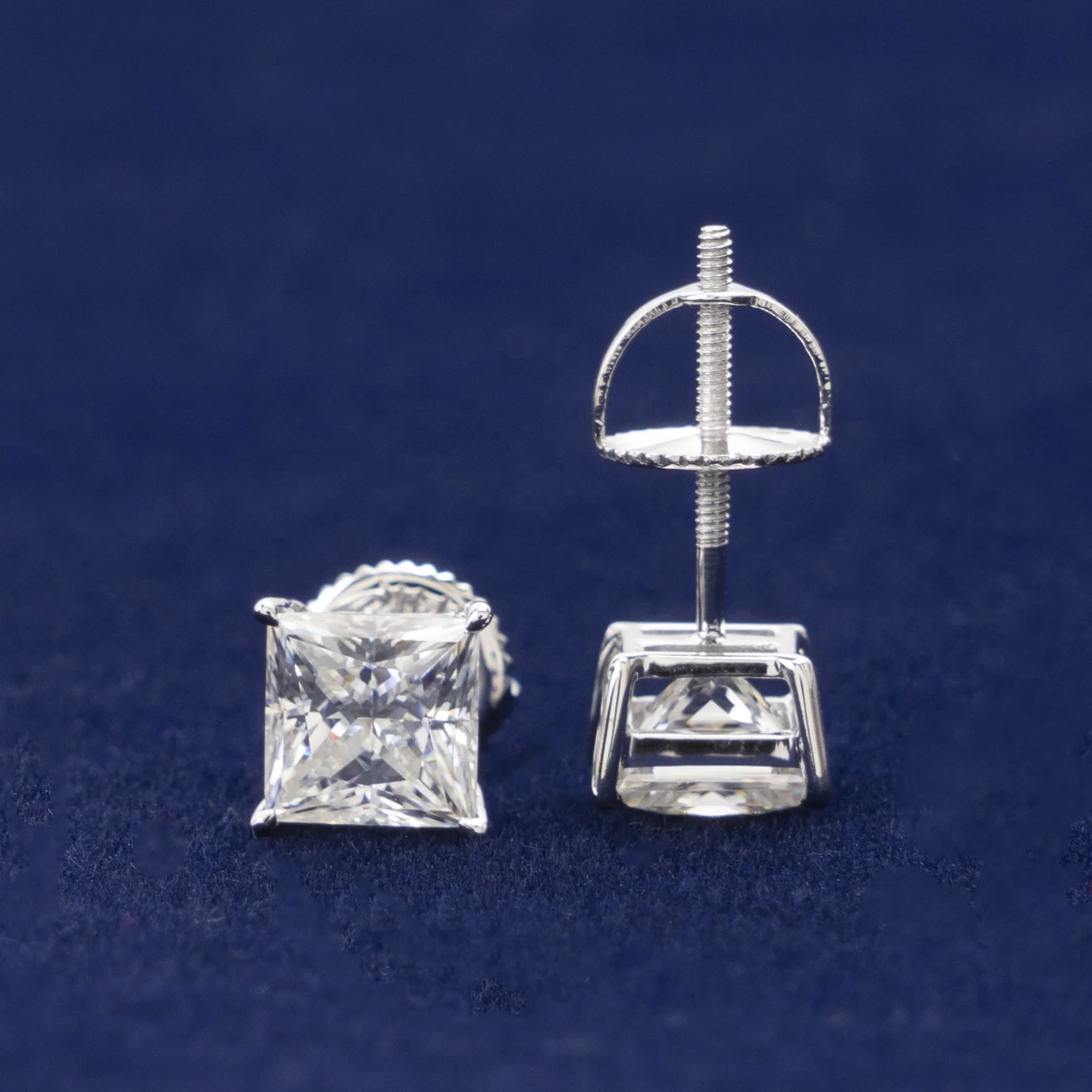 Pass Tester Princess Cut VVS Moissanite Diamond Earring 10K 14K 18K White and Yellow Solid Gold Stud Earrings