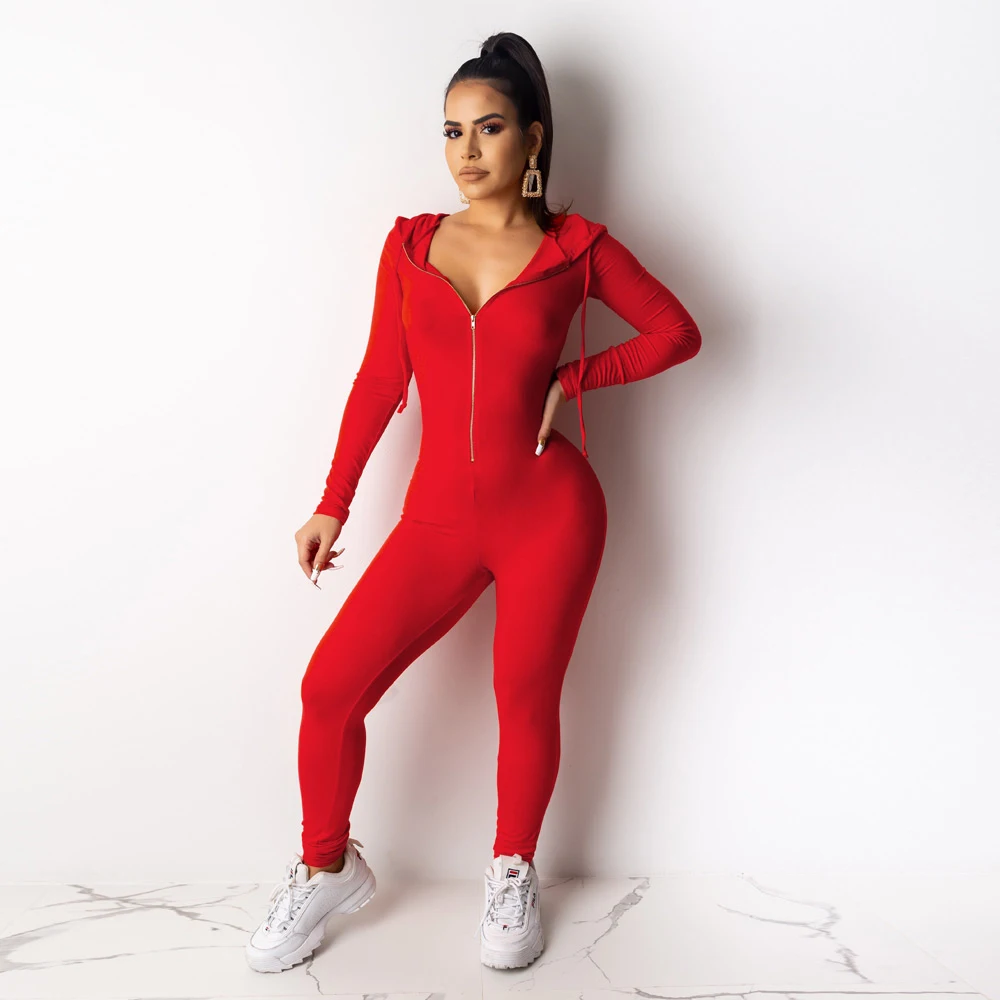 202002046285-New Arrive Spring Women Bodysuit Playsuits Casual Fashion Zipper Hoodie Long Sleeve Jumpsuit For Women