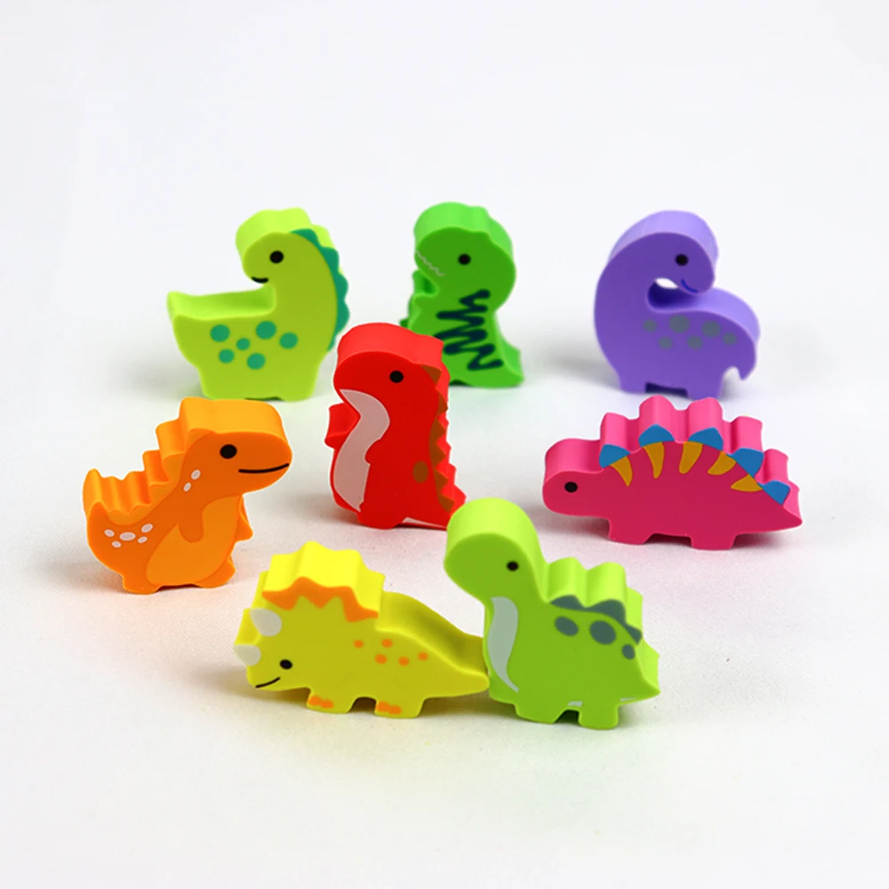 High Quality Cartoon Dinosaur Eraser 2D Custom Printed School Stationery Gift Promotional Rubber Pencil Eraser