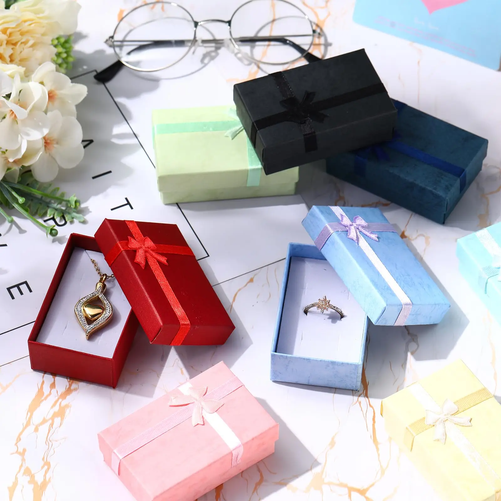 High End Jewelry Packaging Boxes Decorative Empty Cardboard Boxes Colorful Wrap Boxes for Earring Necklaces Bracelets Rings