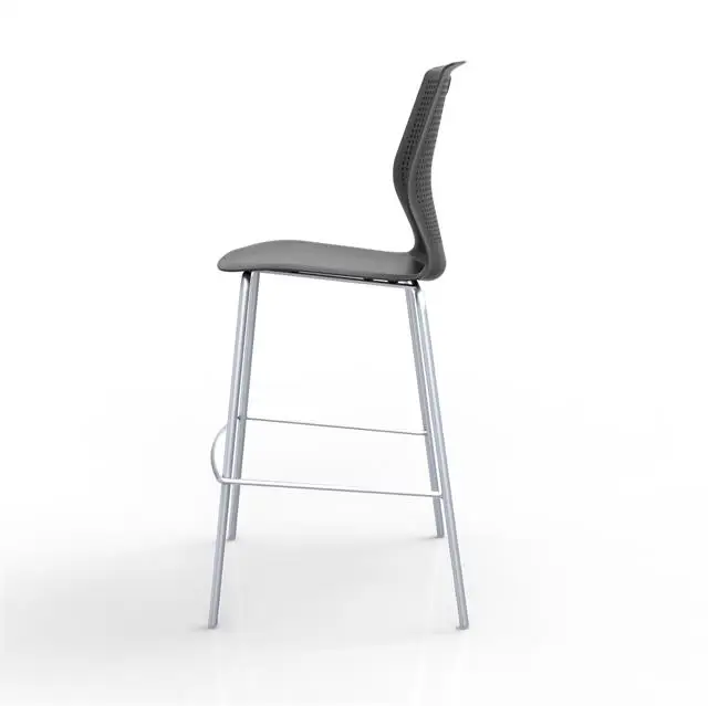 
Black White PP Backrest 4 Steel Legs Office Stackable High Stool Chair for Leisure Bar Area 