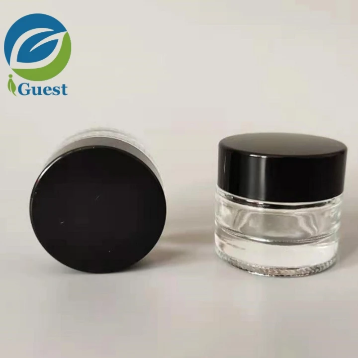 
5ml mini clear frost amber black sample cream glass jar 10ml with black gold silver lid 
