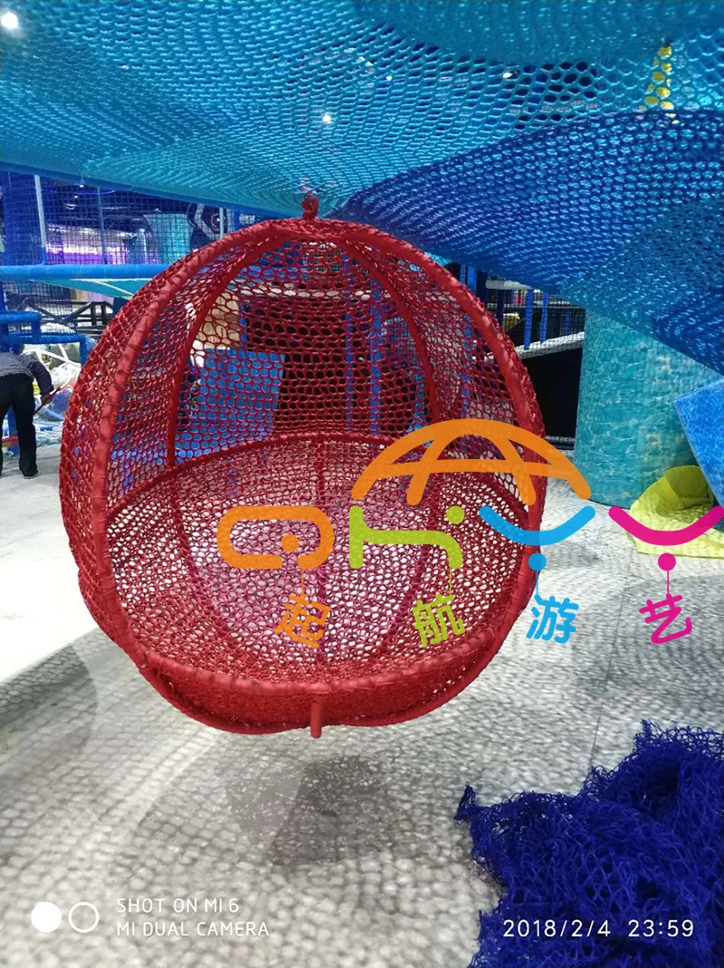 
hand knitted climbing island rope net of recreation equipment 