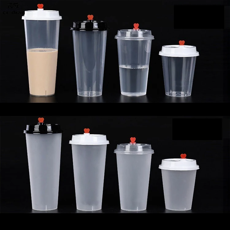 wholesale Disposable 500ml 700ml juice bubble tea cups holographic rainbow film plastic cup with lids