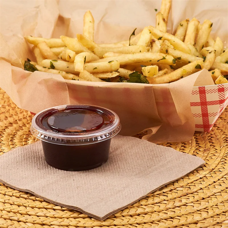 China Factory Wholesale Disposable Plastic Food Container Tableware PET Clear Sauce Cup PP with Lid 0.75oz 1oz 2oz 3.25oz 4oz