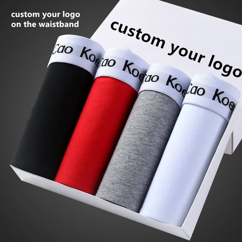 
Good Quality Boxer Shorts Custom Logo Brands Underwear Oem Serive Breathable cotton Solid Boxer Briefs For Men 